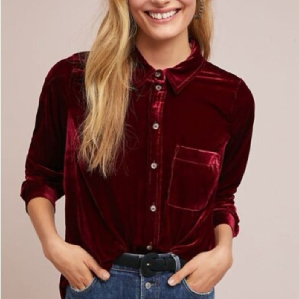 Anthropologie Maeve Crushed Velvet Button Down Top (10)